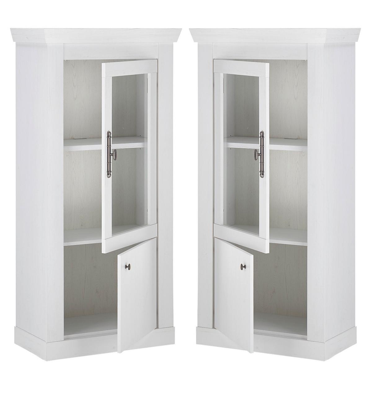 VITRINE weiß Pinie Landhaus, Vitrinenschrank mit Soft-Close und Beleuchtung - Weiß, Holzwerkstoff/Kunststoff (72/146/38cm) - Furn.Design