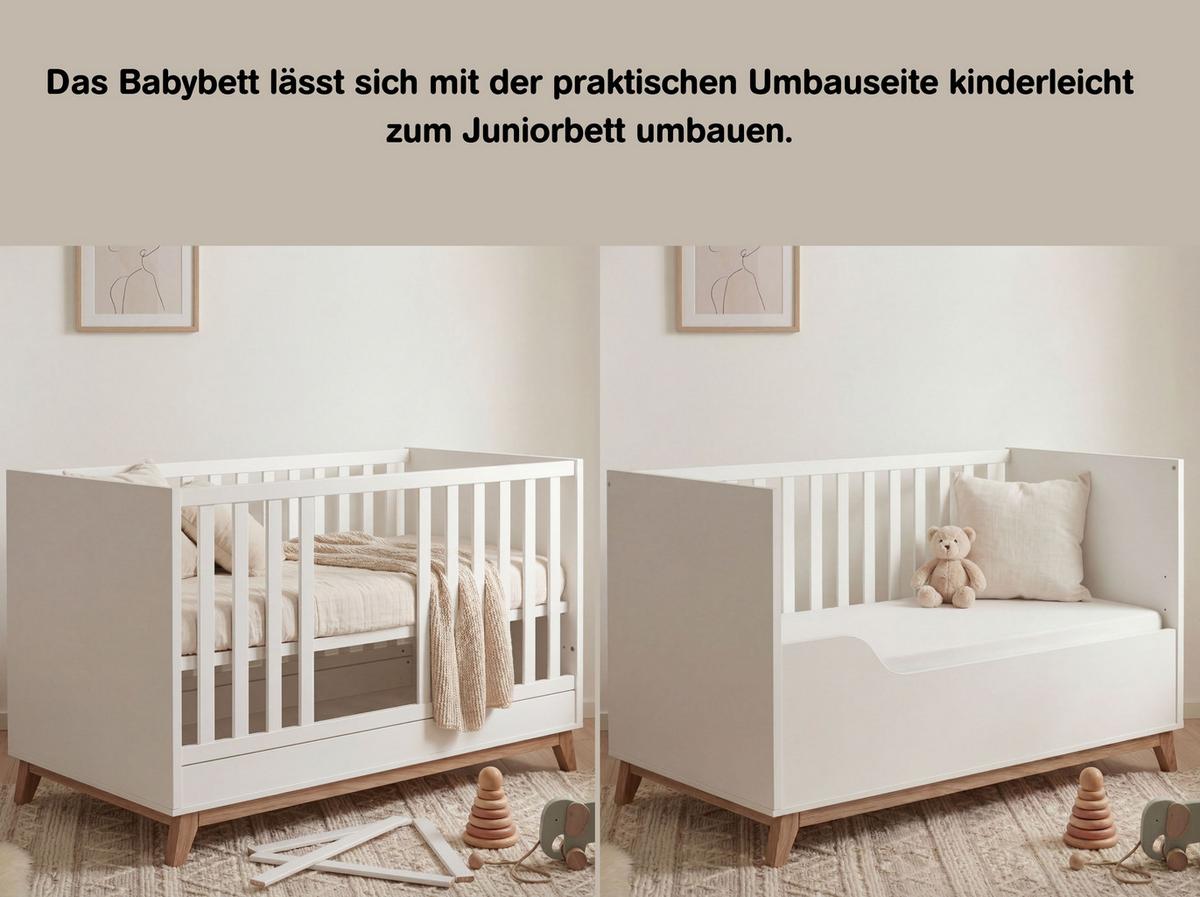 BABYZIMMER Mega-Set LINA 6-tlg. - Walnussfarben/Weiß, Holz/Holzwerkstoff (1/1/1cm) - arthur berndt