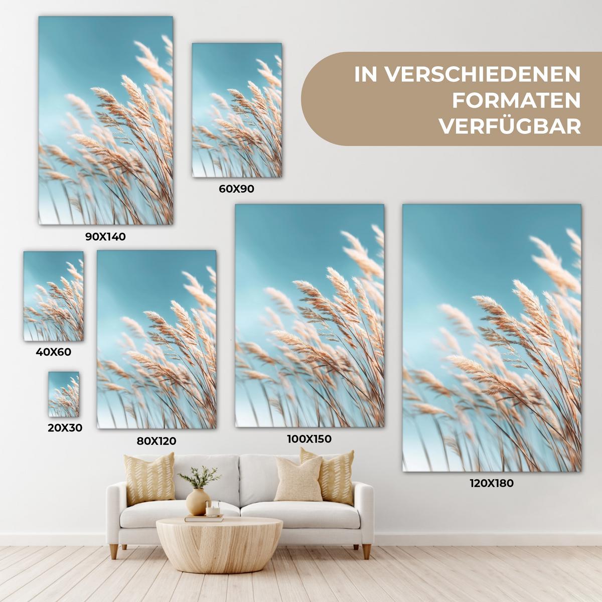 LEINWANDBILD Ziergras - Wind - Hellbraun Deko Wohnzimmer 20x30 cm - Hellblau, Textil (20/30cm) - MuchoWow