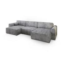 WOHNLANDSCHAFT FENTO P Hellgrau Kordstoff mit Schlaffunktion - Hellgrau/Grau, Holz/Kunststoff (347/90/148cm) - MASSENO