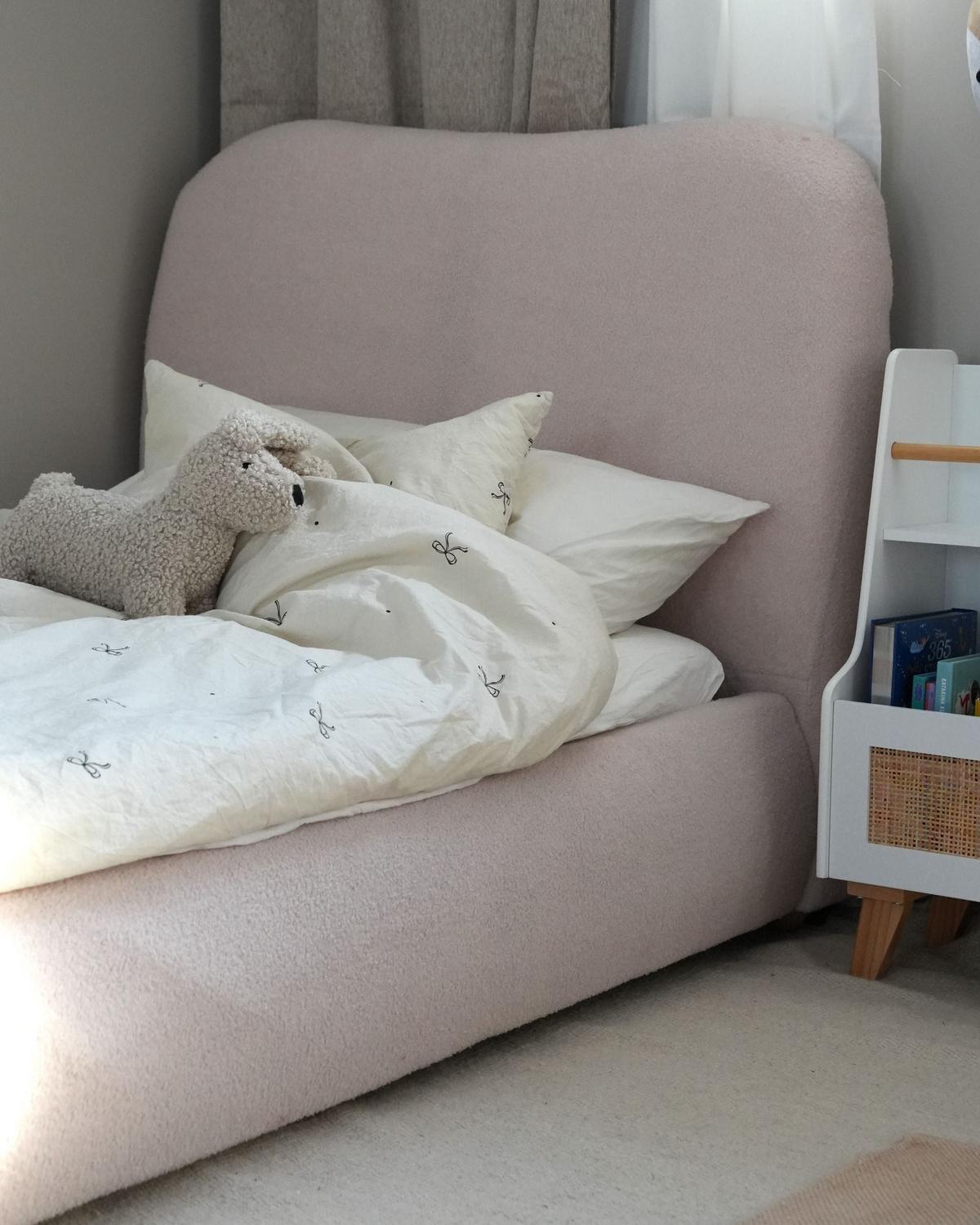 BETT mit Stauraum 90/200 cm Hellbeige Blagnac - Beige/Braun, Textil (90/200cm) - Beliani