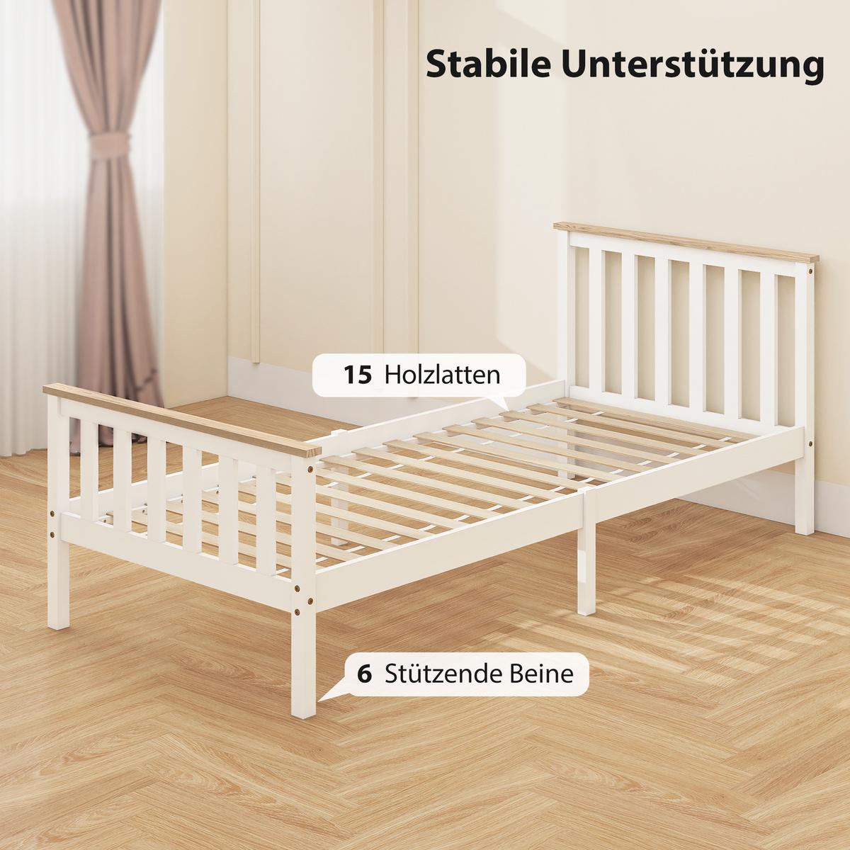 BETTGESTELL Kiefernholz Weiß - Weiß, Holz (90/200cm) - HOMCOM