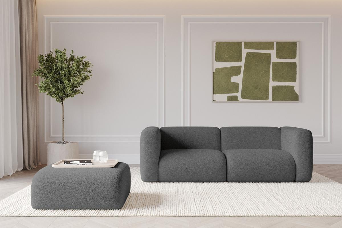 POUF MIRA-PUF 91x89x40 Grau cm Bouclé Modular Sitzhocker - Platinfarben/Schwarz, Holzwerkstoff/Kunststoff (91/40/89cm) - ALTDECOR