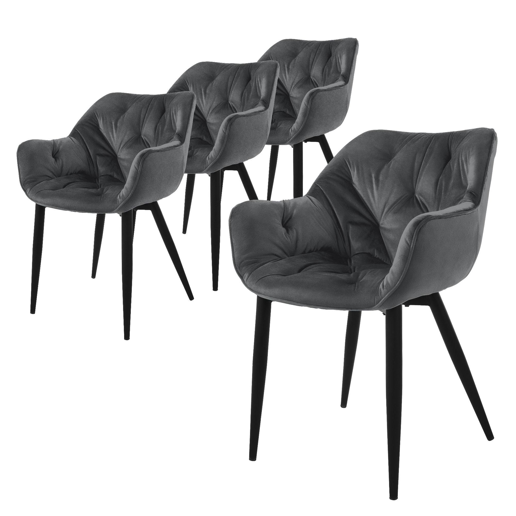 ESSZIMMERSTÜHLE 4er Set Anthrazit Samt - Anthrazit/Schwarz, Metall (67/83/59cm) - ML-DESIGN