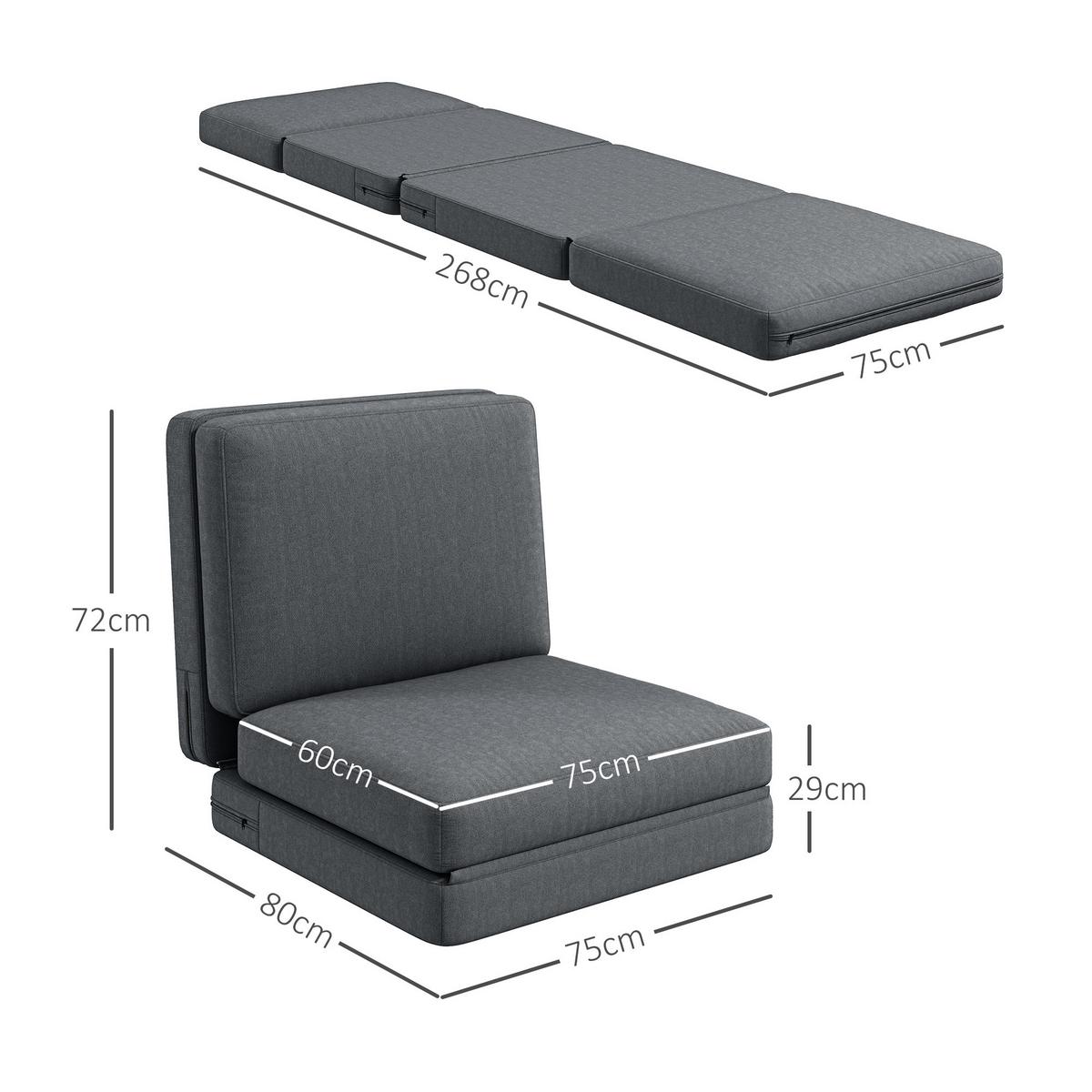 BODENSOFA 3-in-1, bis 240 kg belastbar, Dunkelgrau - Dunkelgrau, Kunststoff (75/18/268cm) - HOMCOM