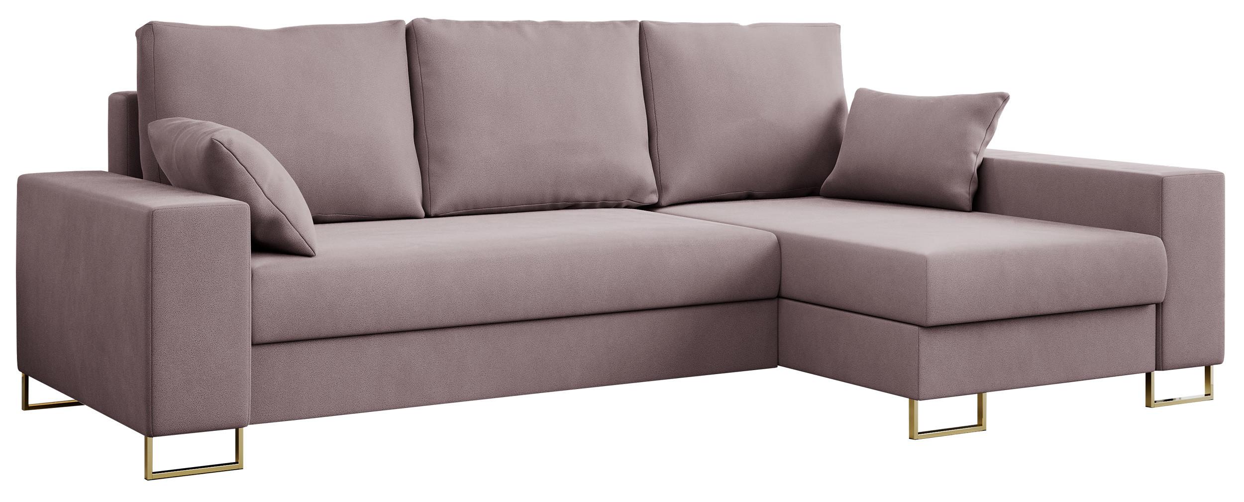 ECKSOFA Dorian Velvet Rosa - Goldfarben/Rosa, Textil/Metall (242/138cm) - MKS