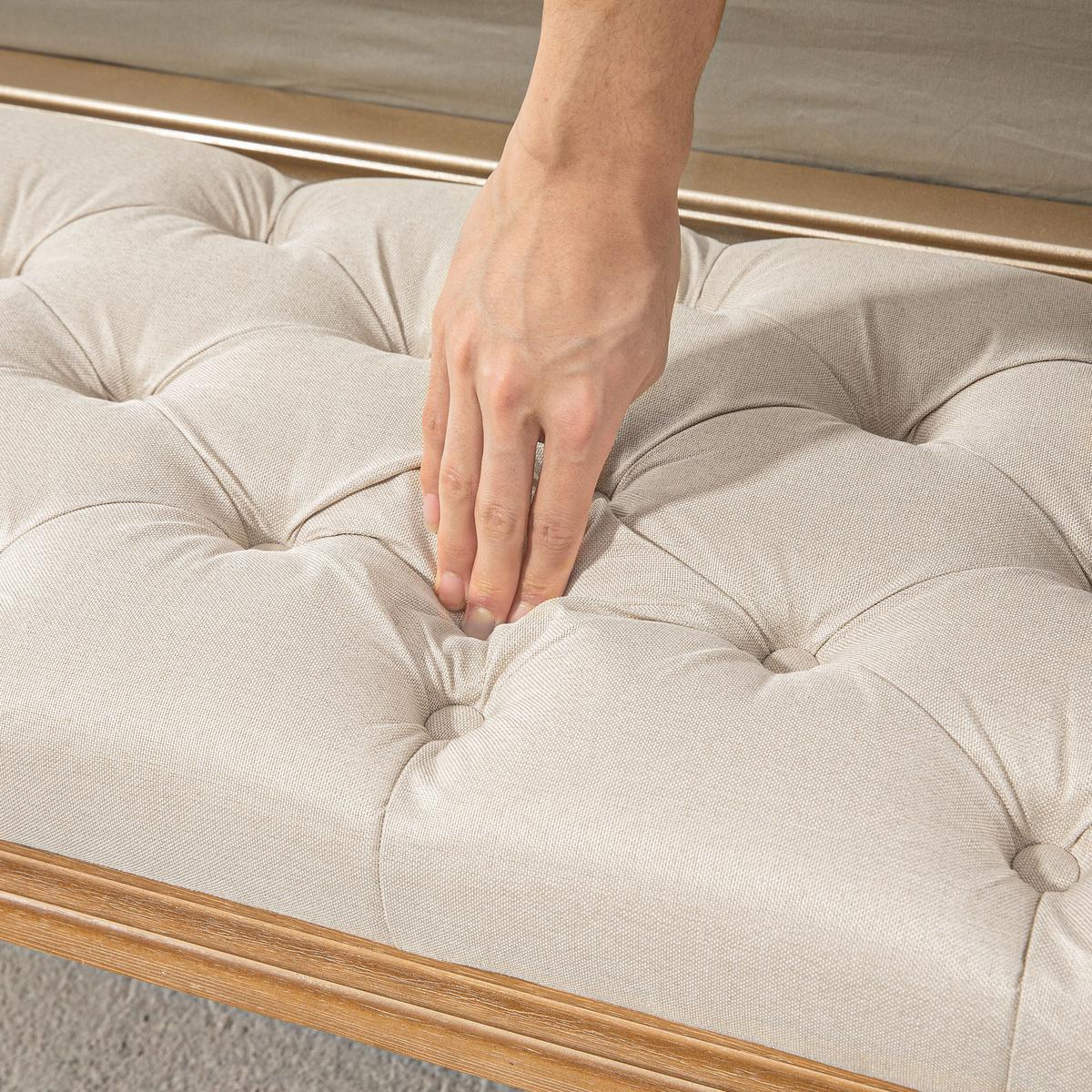 SITZBANK, Polsterbank mit Leinenoptik, Holzbeine für Schlafzimmer, Creme - Eukalyptusholzfarben/Creme, Holz/Kunststoff (41/48/120cm) - HOMCOM