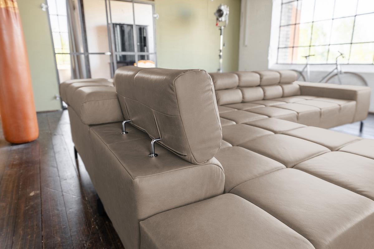 ECKSOFA NELSON Grau Leder Relaxfunktion - Schwarz/Grau, Leder/Metall (321/216cm) - KAWOLA