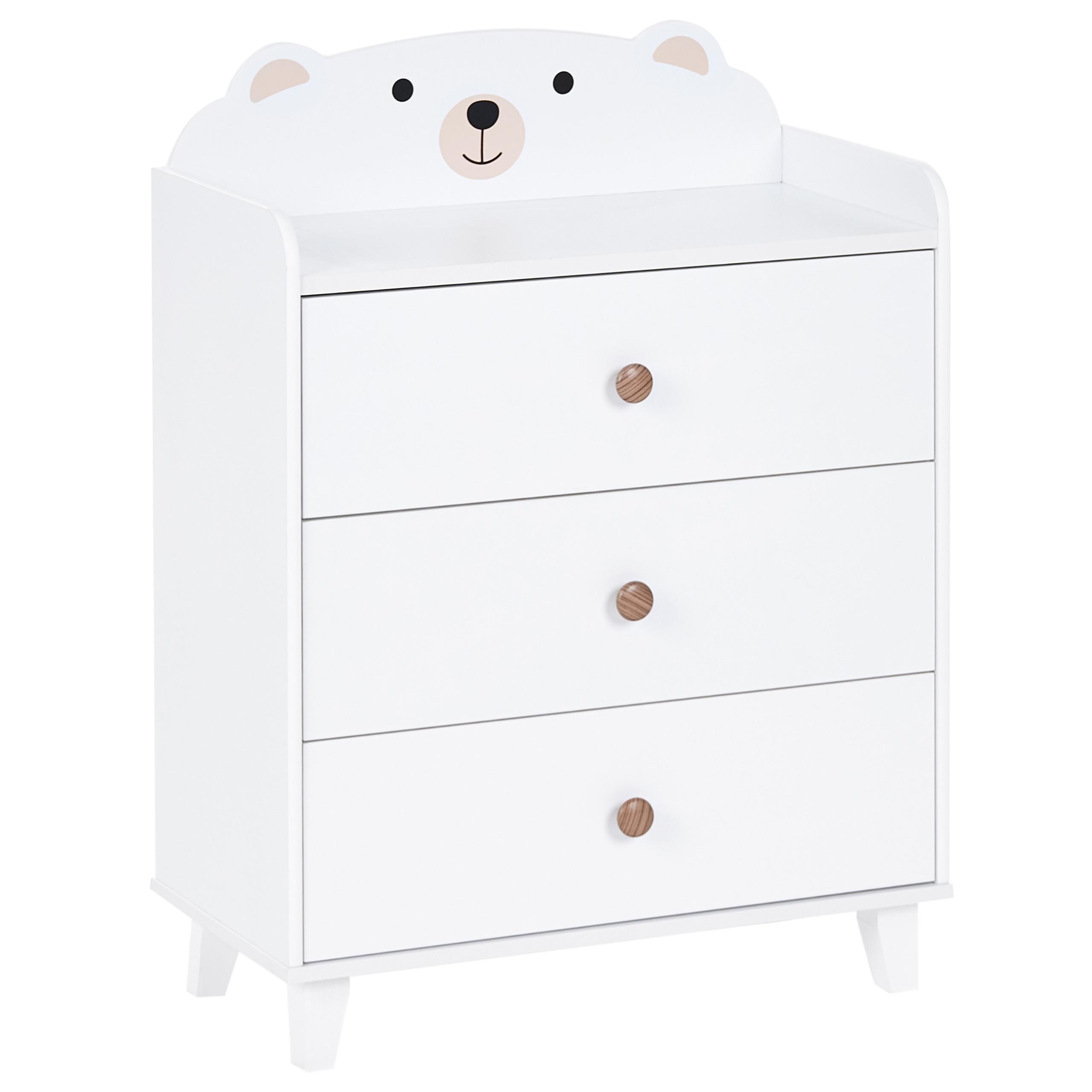 KOMMODE mit 3 Schubladen 79 cm Weiß Mimili - Weiß/Braun, Holz/Holzwerkstoff (60/79/30cm) - Beliani