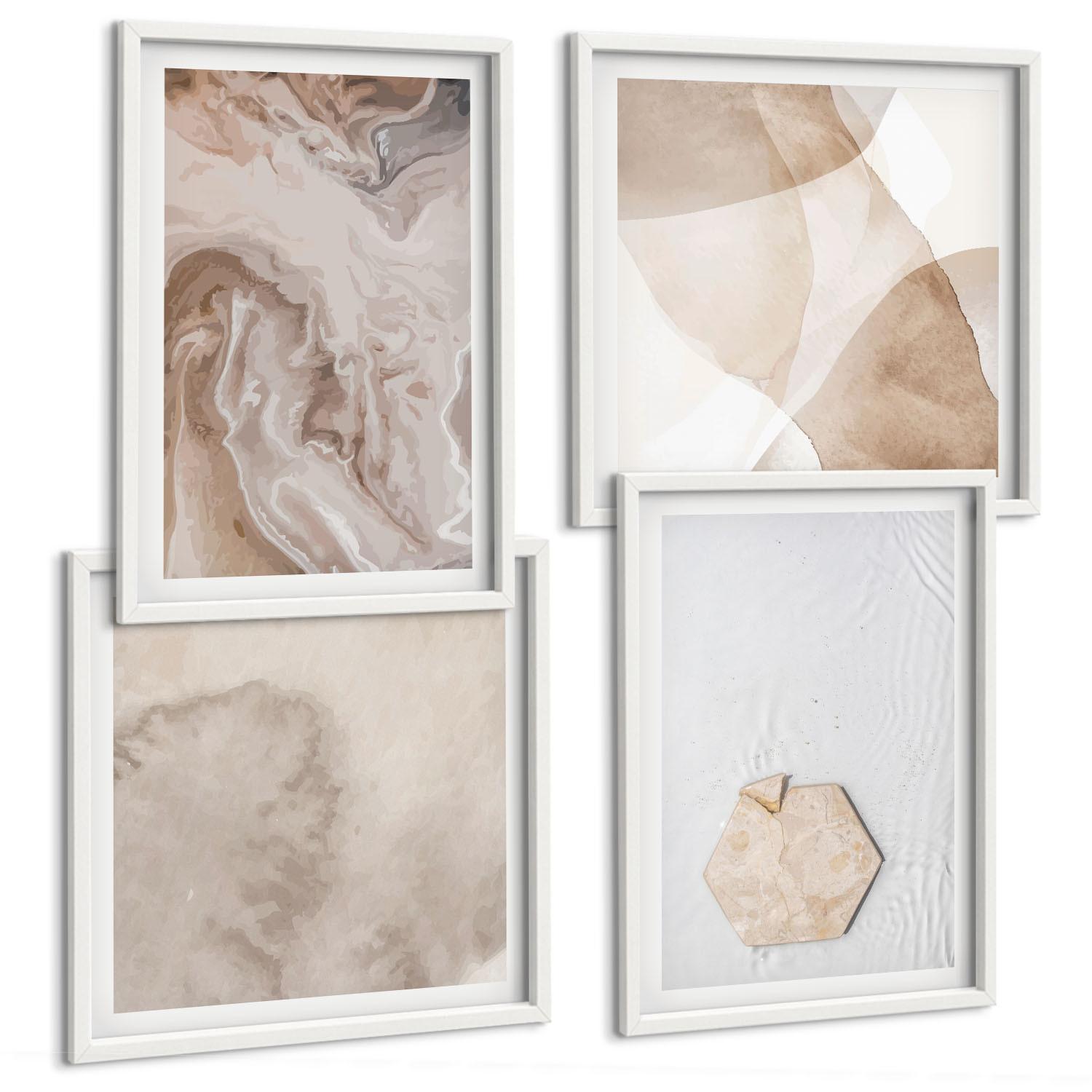 BILDER SET 4er Set - 50x50 cm & 40x60 cm Weißer Rahmen - Designabstraktion, Naturinspiration - Weiß, Kunststoff (50/50cm) - TULUP