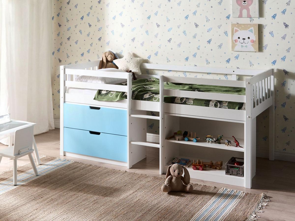 HALBHOCHBETT Holz 90/200 cm Blau Susville - Weiß, Holz (90/200cm) - Beliani