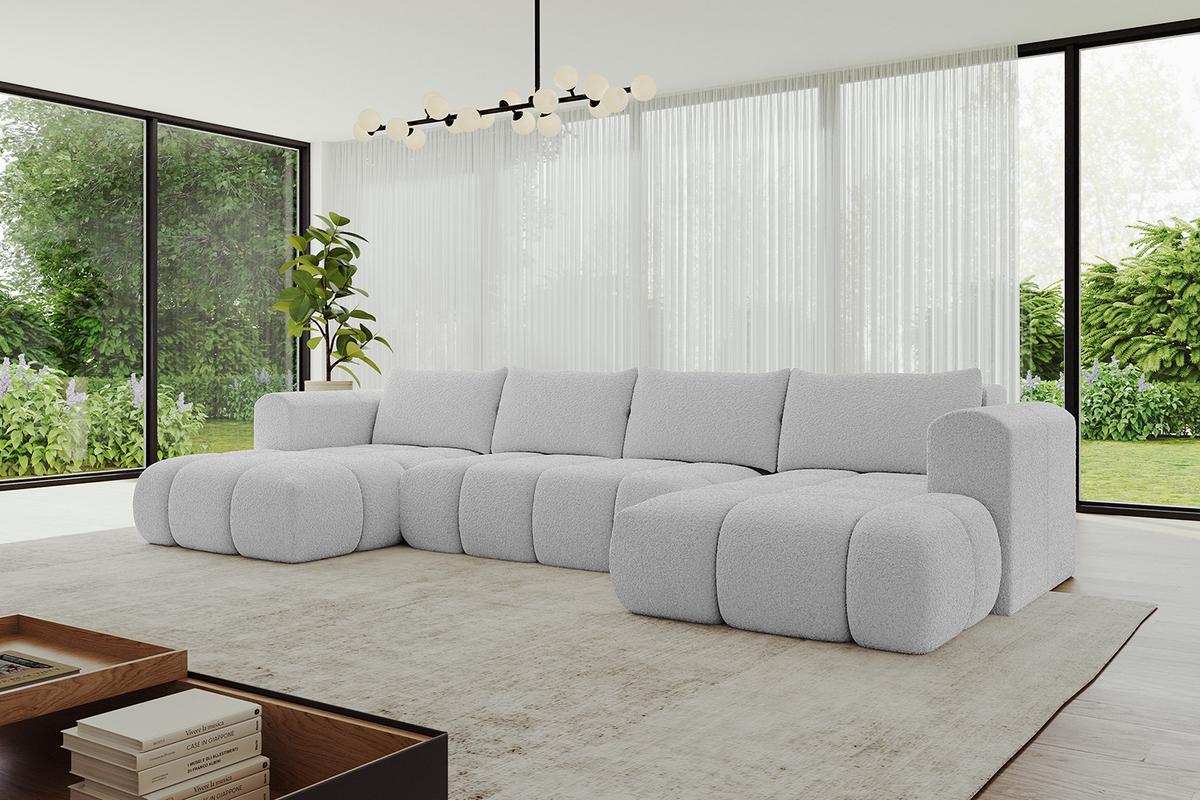 WOHNLANDSCHAFT CLOUD-U 405x185x90 Hellgrau Bouclé - Hellgrau, Holzwerkstoff/Kunststoff (405/90/185cm) - ALTDECOR