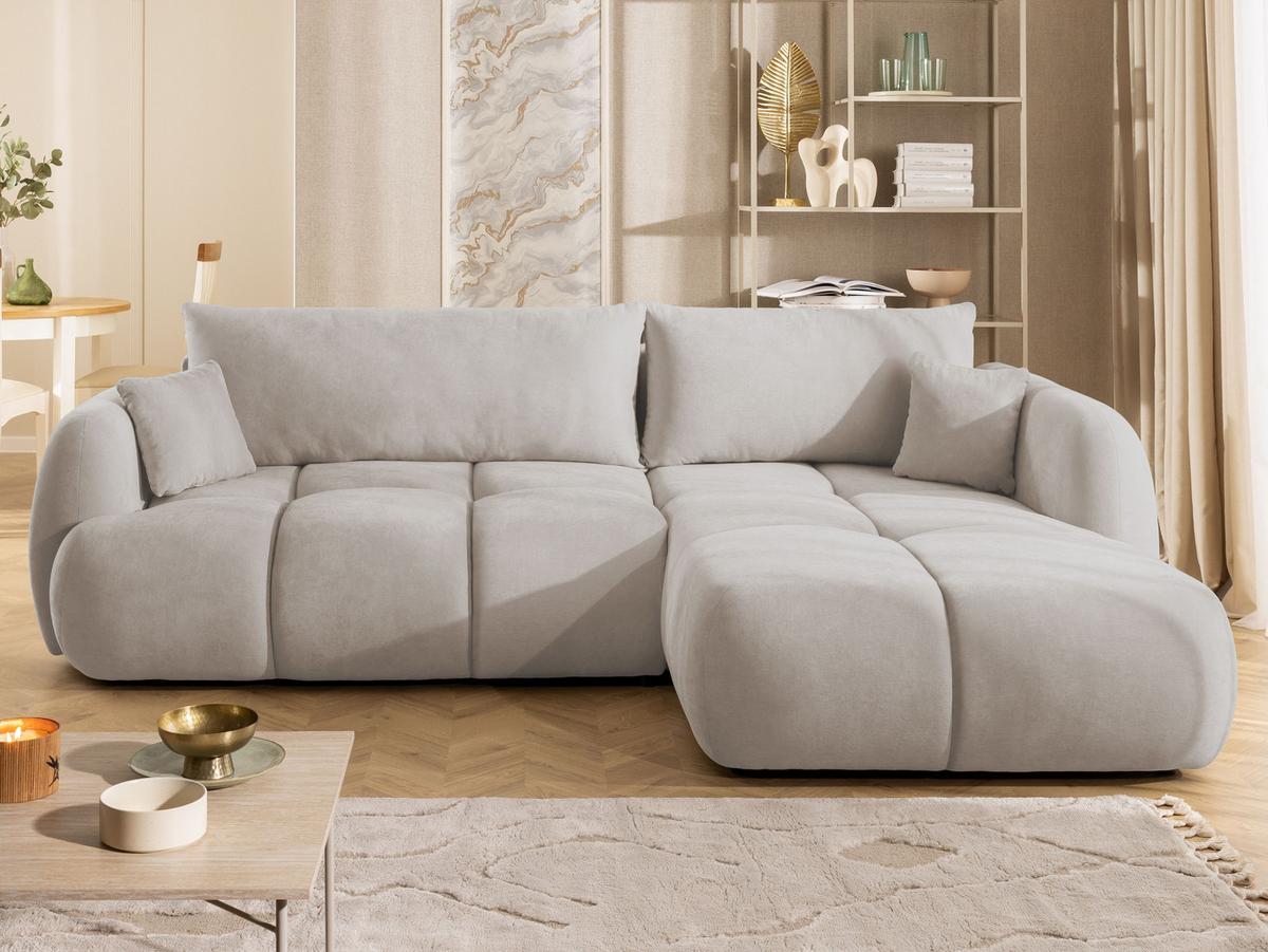 ECKSOFA Loretto aus natürlichem Beige Webstoff mit Schlaffunktion, Bettkasten und tiefen Steppungen in Bubble-Optik - Beige/Schwarz, Holz/Kunststoff (275/180cm) - S-Style