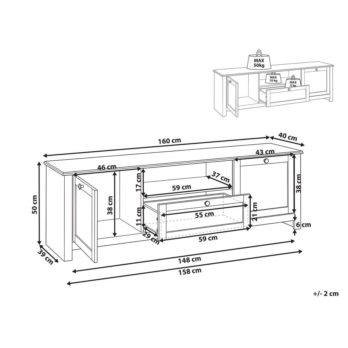 TV-MÖBEL Weiß Pimba - Weiß/Braun, Holzwerkstoff (160/50/40cm) - Beliani
