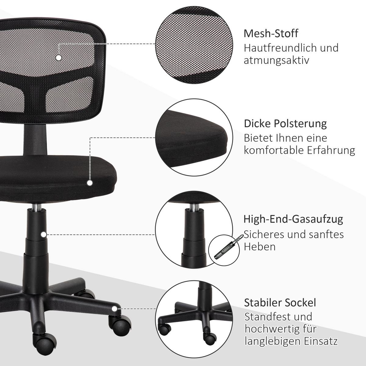 BÜROSTUHL Ergonomischer Schreibtischstuhl, Höhenverstellbarer Drehstuhl, Schwarz - Schwarz, Kunststoff/Textil (48/89.5/43cm) - Vinsetto