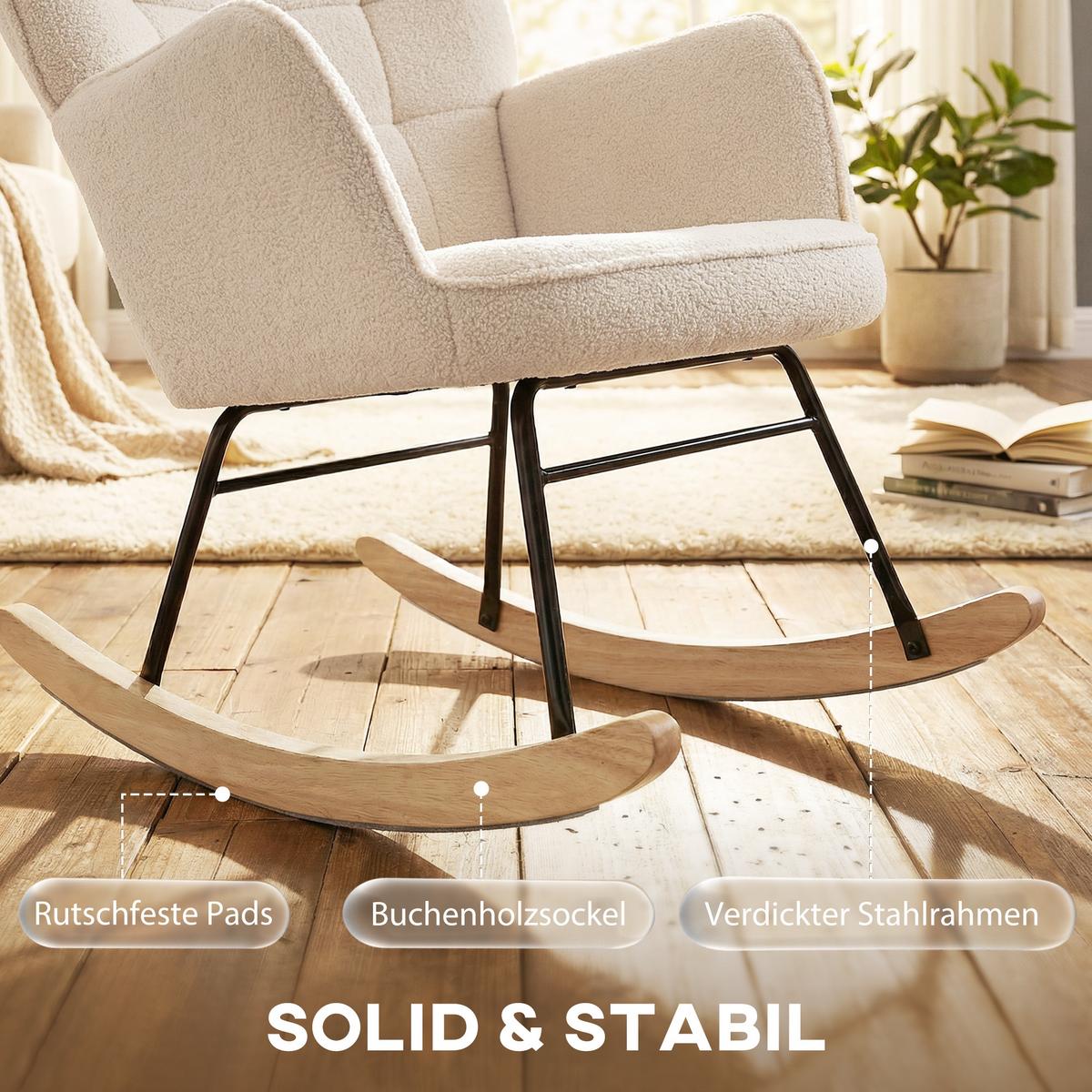 SCHAUKELSTUHL Sessel Relaxsessel bis 120 kg, Polyester, Beige 98x71x101cm - Champagner/Beige, Buchenholz/Textil (98/101/71cm) - HOMCOM