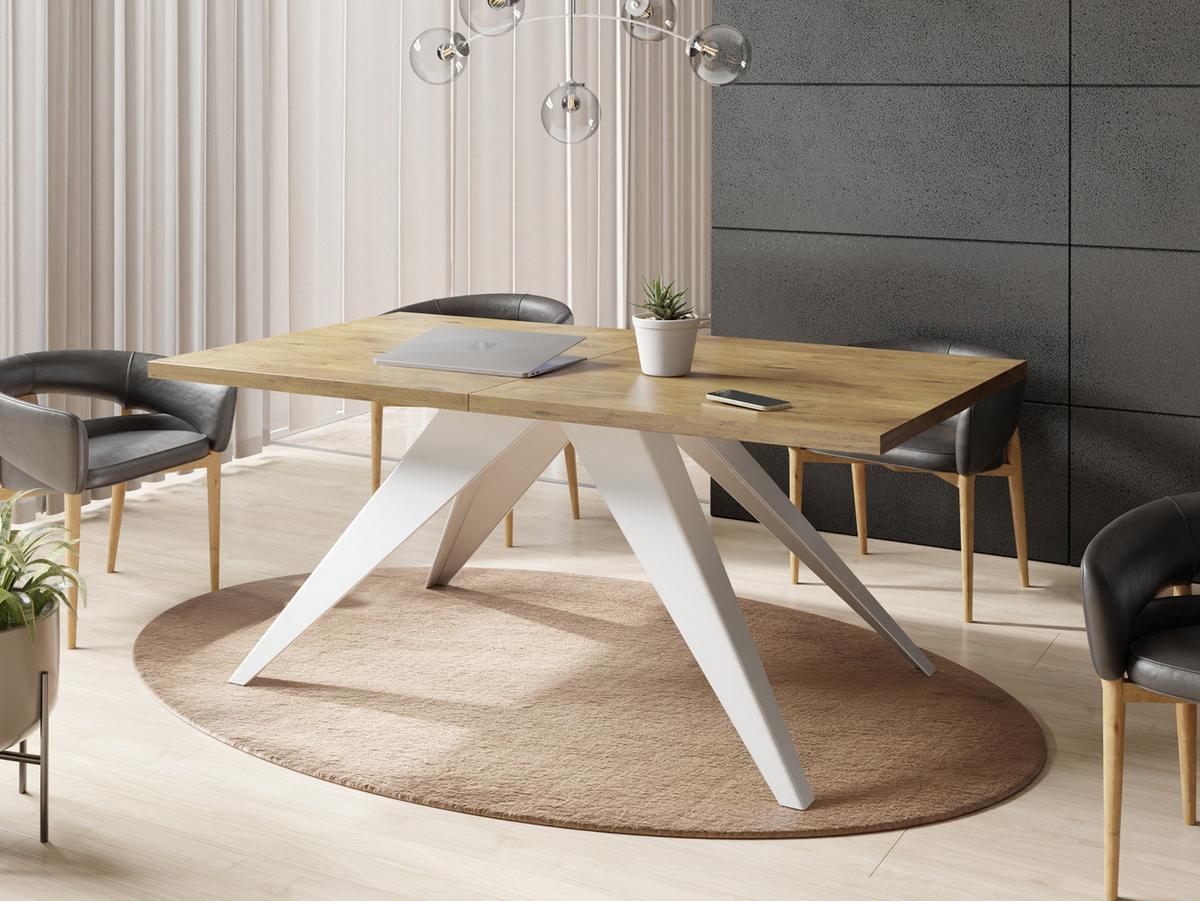 ESSTISCH Vance Weiß rechteckig ausziehbar, Lancelot Eiche 160-260/90/76 cm - Eichefarben/Weiß, Holzwerkstoff/Metall (90/260/76cm) - WFL GROUP