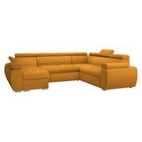 WOHNLANDSCHAFT Boston U, Seite: Links - LC+2P+R+2R - Currygelb/Chromfarben, Holz/Textil (325/98/260cm) - MIRJAN24