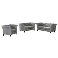 SITZGARNITUR 3+2+1 Chesterfield Fusion Grau Samt - Braun/Grau, Holz/Textil (237/75/82cm) - S-Style Möbel