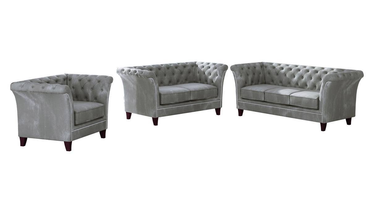 CHESTERFIELD-SESSEL Fusion Grau Samt - Braun/Grau, Holz/Textil (116/75/82cm) - S-Style Möbel