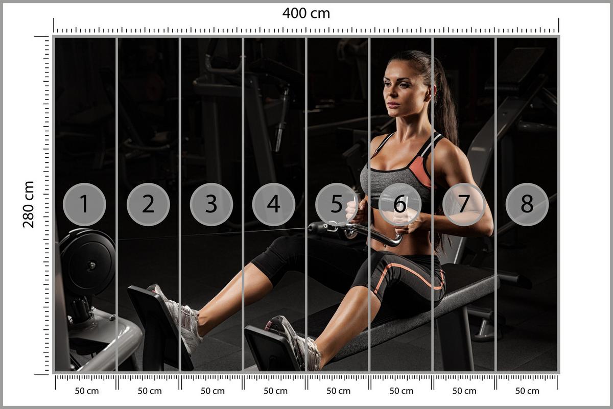 FOTOTAPETE Fitnessfrau Training Gym Modern Sport 400x280 - Beige/Schwarz, Papier (400/280cm) - Muralo