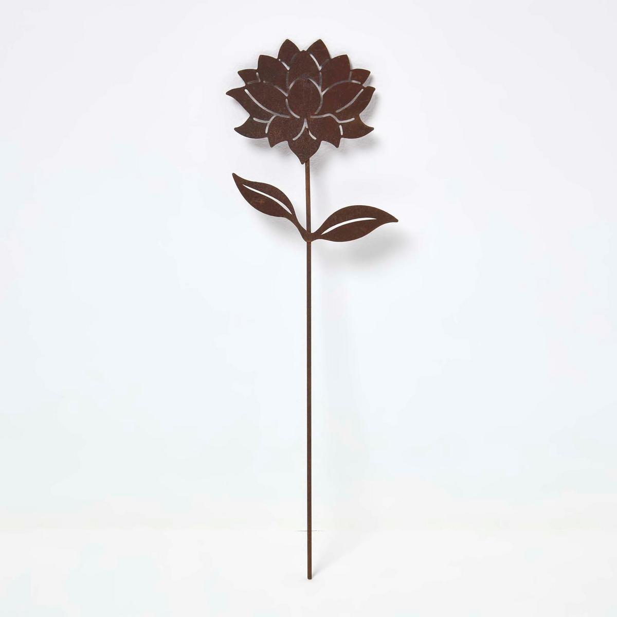 GARTENSTECKER Metall – 2er-Set Dahlien Gartendeko in Rostoptik - Rostfarben, Metall (37cm) - Homescapes