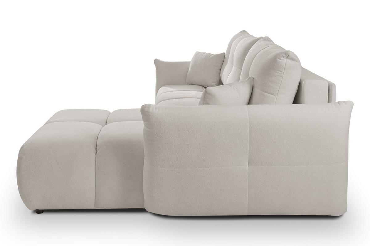 ECKSOFA MODA S Hellgrau Geflochtener Stoff mit Schlaffunktion - Hellgrau, Holz (257/177cm) - MASSENO