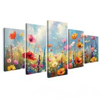 LEINWANDBILD 5er Set Blumen - Frühling - Farbenfroh - Sommerlich 150x80 cm - Orange, Textil (150/80cm) - MuchoWow