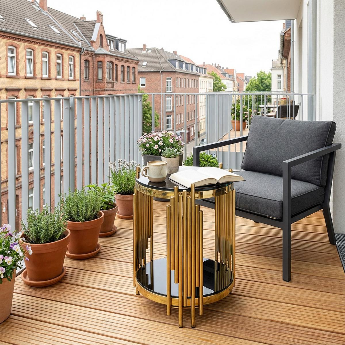 BEISTELLTISCH glas schwarz & gold, 2 ebenen - Schwarz, Metall (45/45/55cm) - Urban Meuble