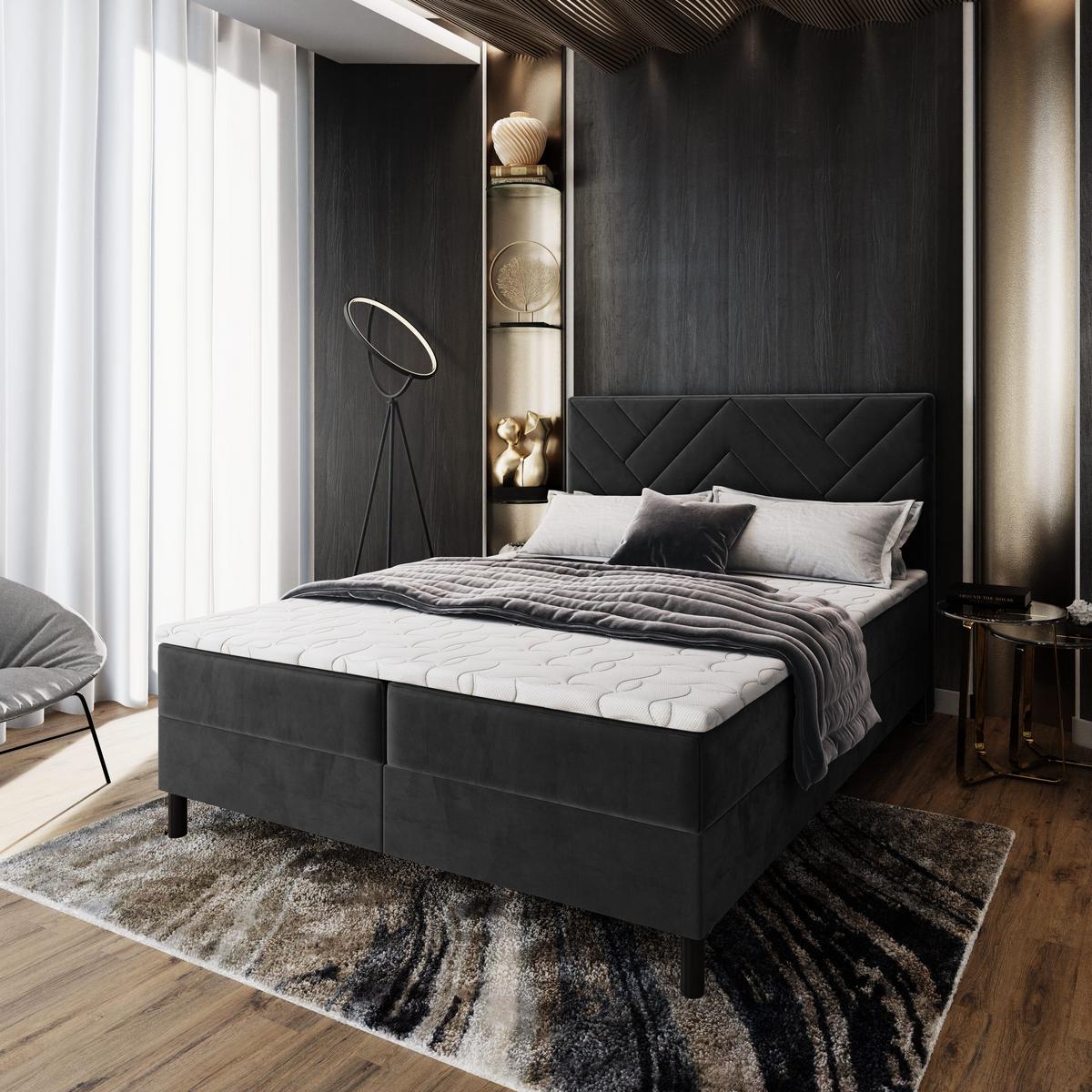 BOXBETT ROKIS 140x200 cm mit Matratze und Topper - Schwarz - Schwarz, Holz (140/200cm) - MASSENO