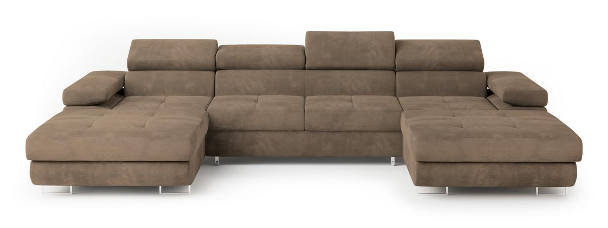 WOHNLANDSCHAFT LYKKE Beige Velours-Stoff mit Schlaffunktion - Beige, Holz (353/90/202cm) - MASSENO