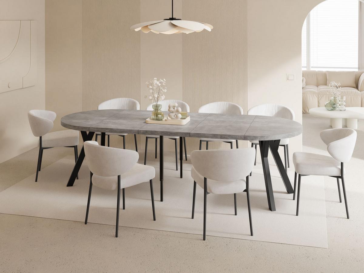ESSTISCH Twixy XXL groß rund oval ausziehbar, Grauer Beton 100-250/100/76 cm - Hellgrau/Schwarz, Holz/Holzwerkstoff (100/250/76cm) - WFL GROUP