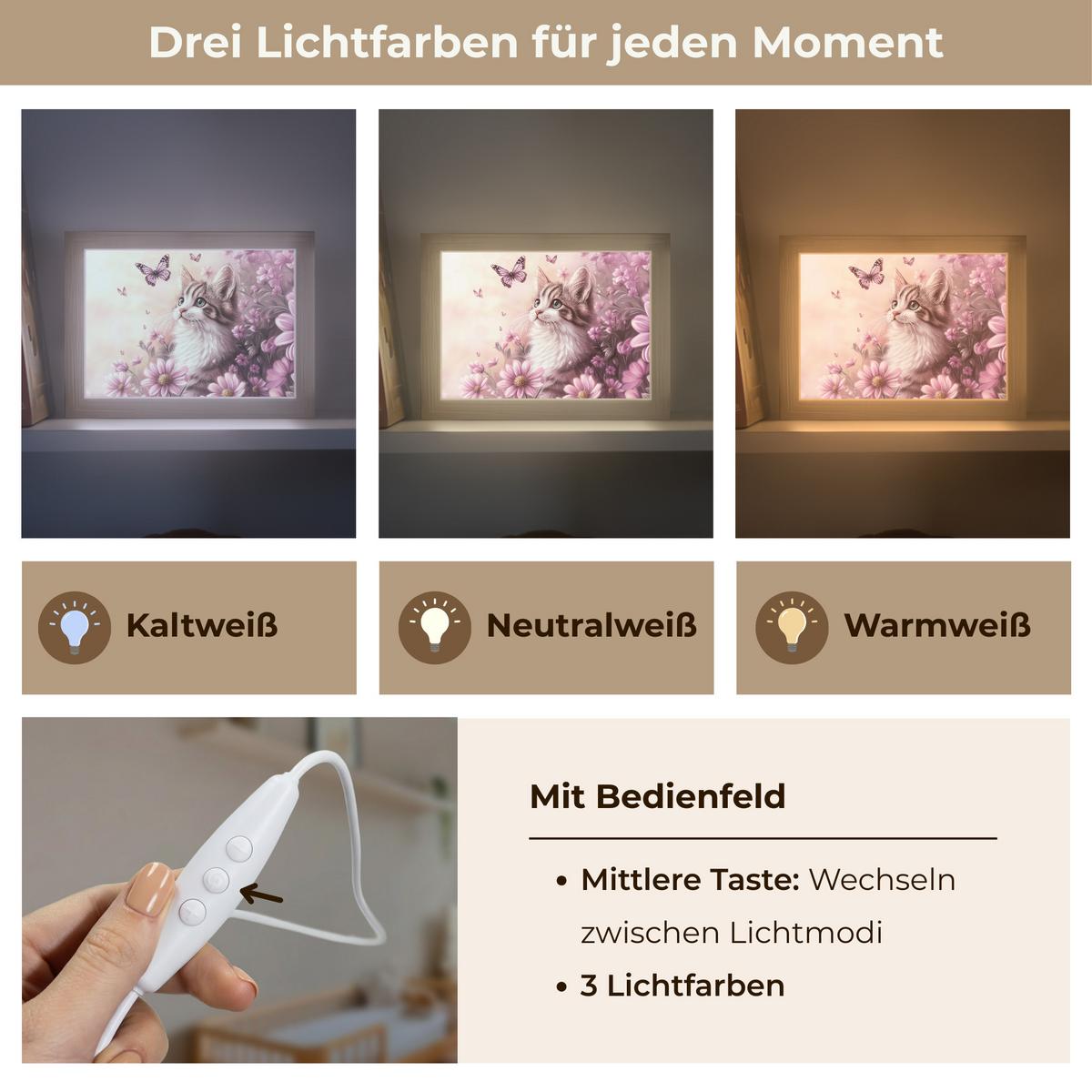 NACHTTISCHLAMPE Kätzchen - Blumen - Schmetterlinge - Lila 20x15 cm - Altrosa, Holzwerkstoff (8/20/15cm) - OnlyWow