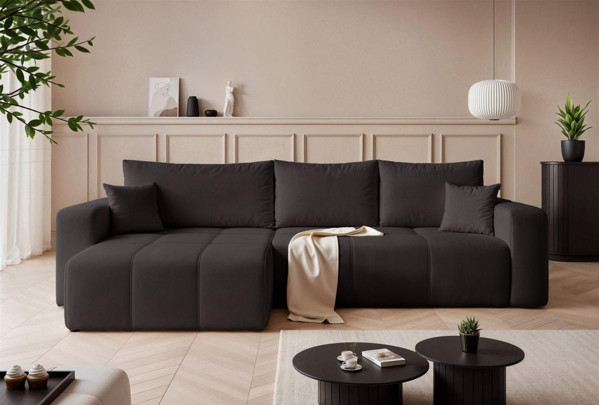 ECKSOFA Leros Xl Mit Schlaffunktion - Schwarz, Holzwerkstoff/Textil (278/145cm) - Fun Möbel