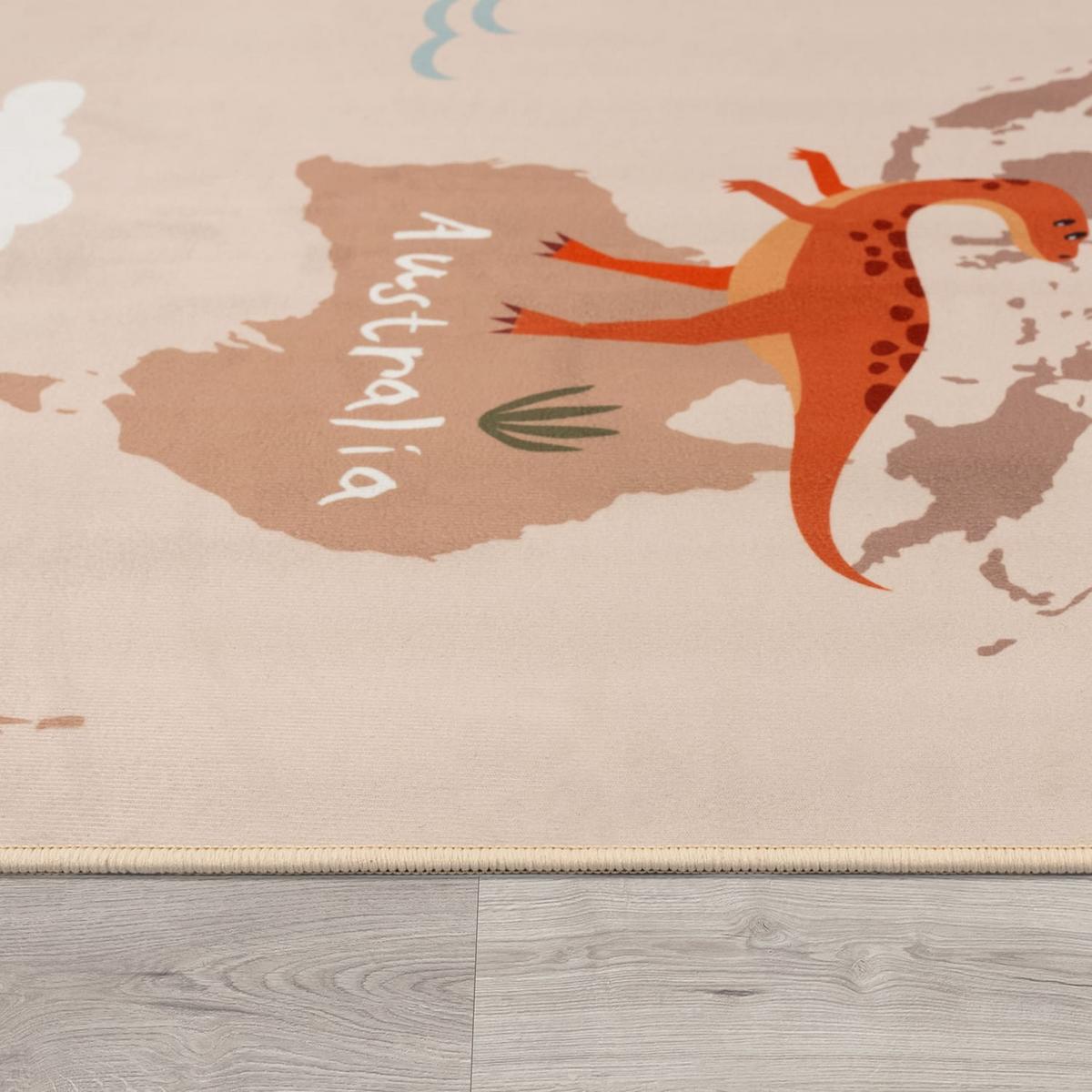 KINDERTEPPICH Waschbar, mit Dino-Motiv, Beige, 100 x 200 cm - Beige, Textil (200/100cm) - KADIMA DESIGN