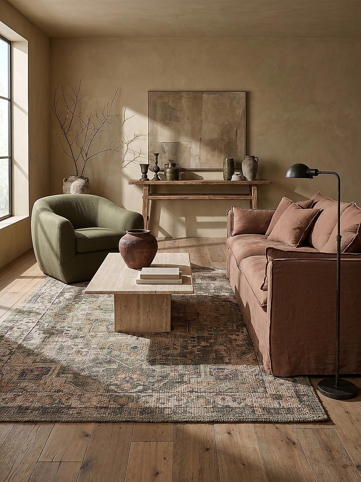 JUTETEPPICH DEEPE, klassisch im Vintage-Stil, Braun-Grün, 200 x 290 cm - Braun, Textil (290/200cm) - KADIMA DESIGN
