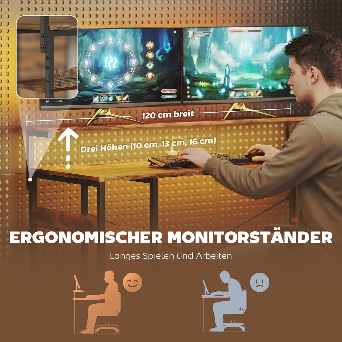 GAMING TISCH aus Spanplatte Stahl Rustikal-Braun - Schwarz/Braun, Holzwerkstoff (155/110/91.4cm) - HOMCOM