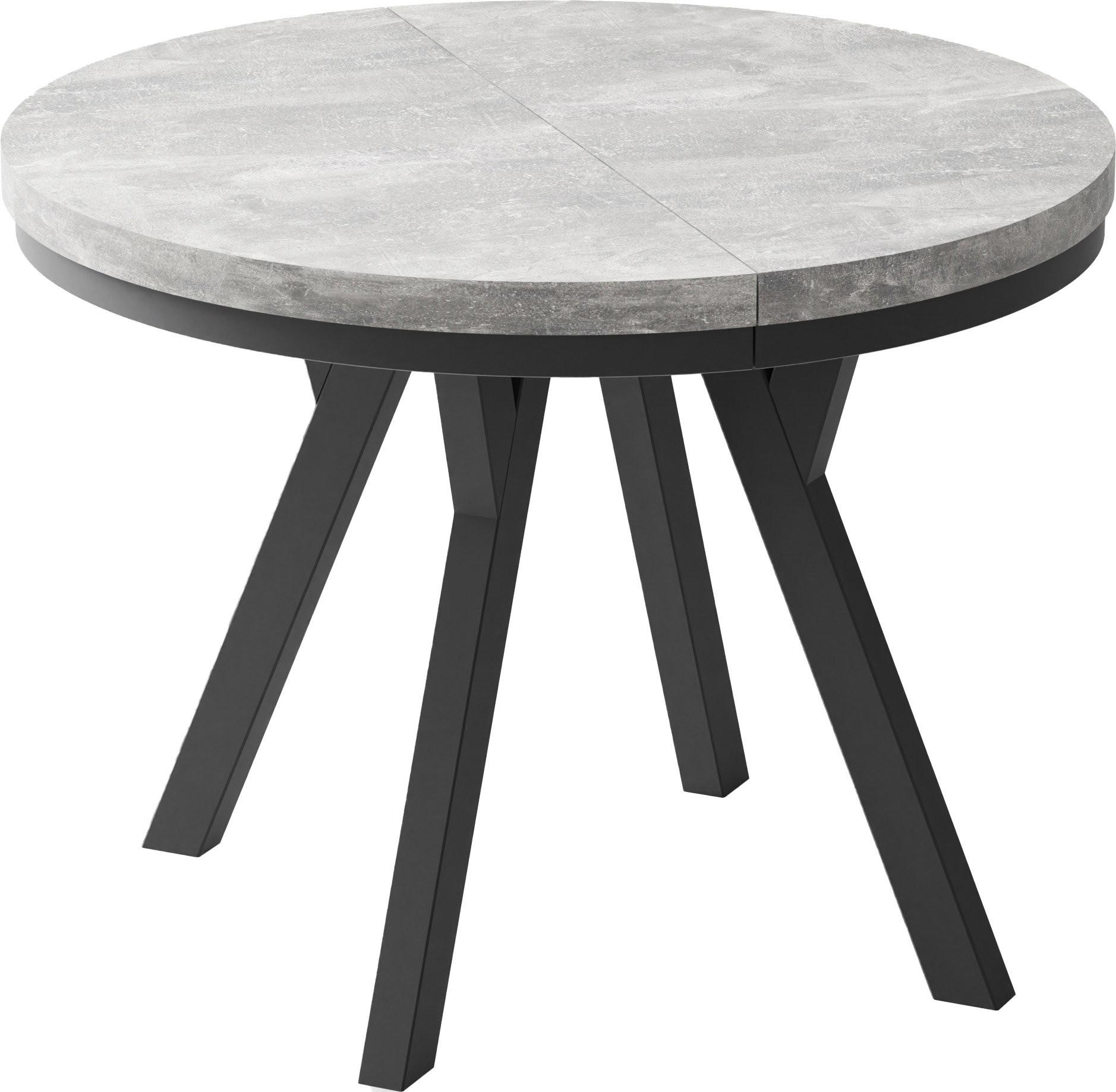 ESSTISCH Lume runder ausziehbarer, Grauer Beton 100-150/100/76 cm - Hellgrau/Schwarz, Holz/Holzwerkstoff (100/150/76cm) - WFL GROUP