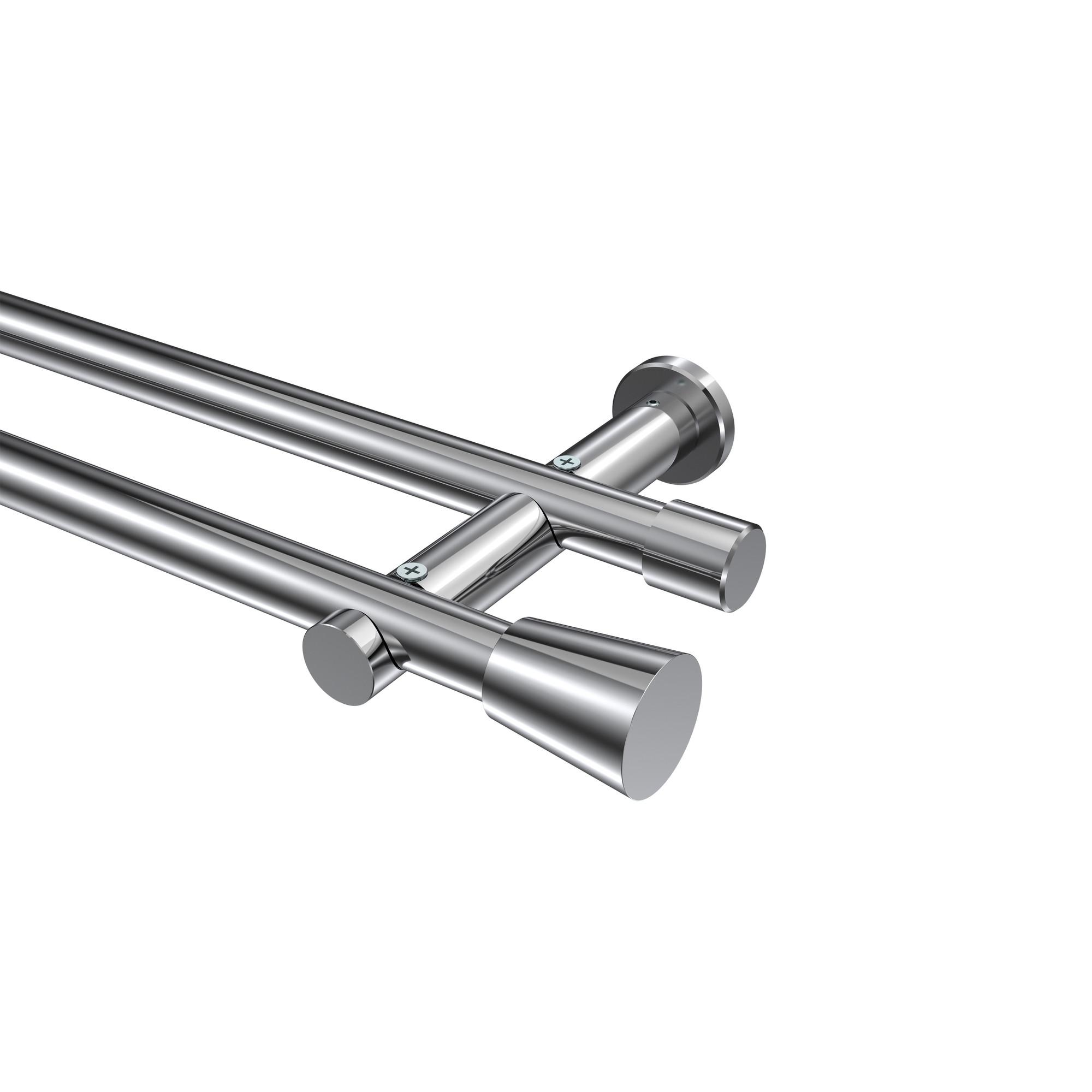 GARDINENSTANGE Platon Sitra 540 cm (geteilt in 3 x 180 cm), 2-läufig (ohne Ringe), 20 mm Ø Chrom - Chromfarben, Metall (540cm) - INTERDECO