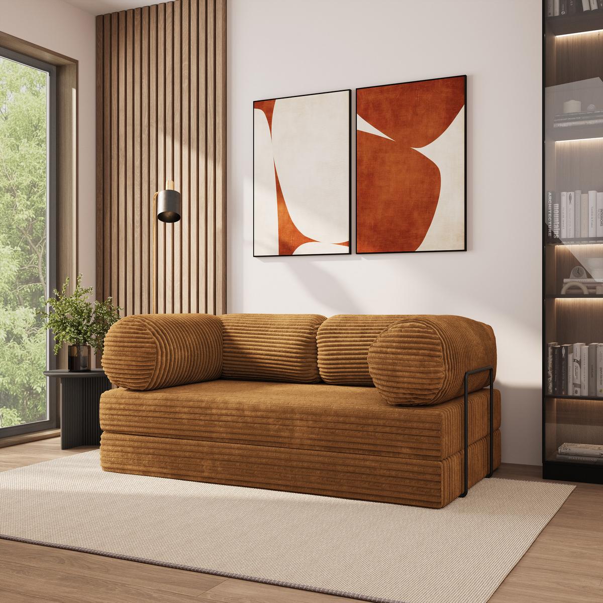 BETTSOFA ALVIO aus Schaumstoff Kordstoff Orange Schlaffunktion - Orange, Textil (170/68/80cm) - MASSENO
