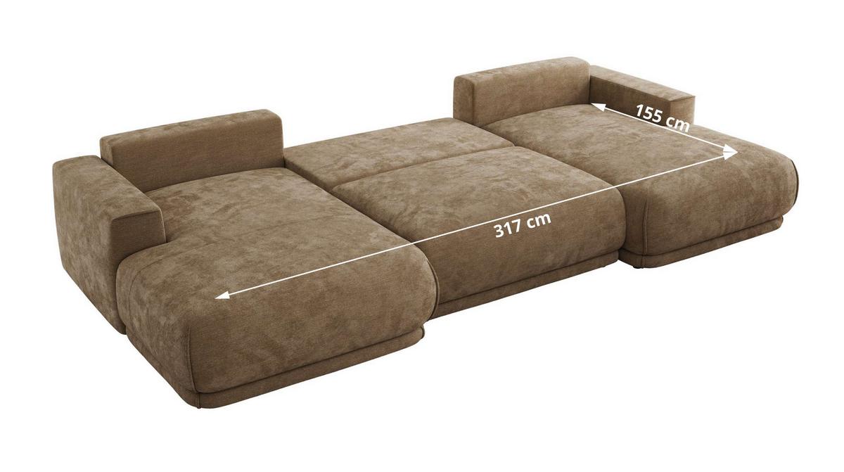 WOHNLANDSCHAFT RINA U Braun Schenille glatt - Schwarz/Braun, Kunststoff/Textil (360/85/170cm) - MKS