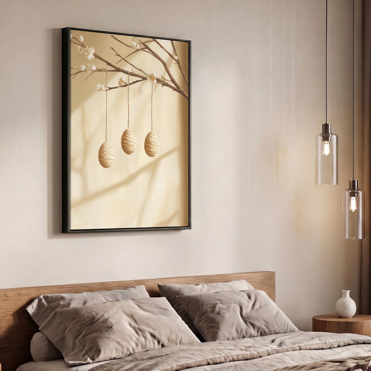 LEINWAND Bilder mit Rahmen - Beige - Osterkuchen - Eier - 70x100 - Beige, Textil (70/100cm) - MuchoWow