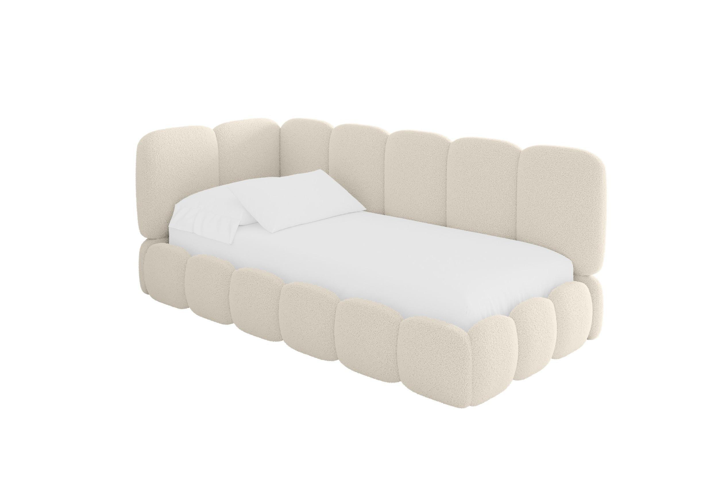 EINZELLBETT Jugendbett mit Bettkasten, Rechts - AVRY 80x200 Beige - Beige/Perlmutt, Holzwerkstoff/Textil (80/200cm) - ALTDECOR