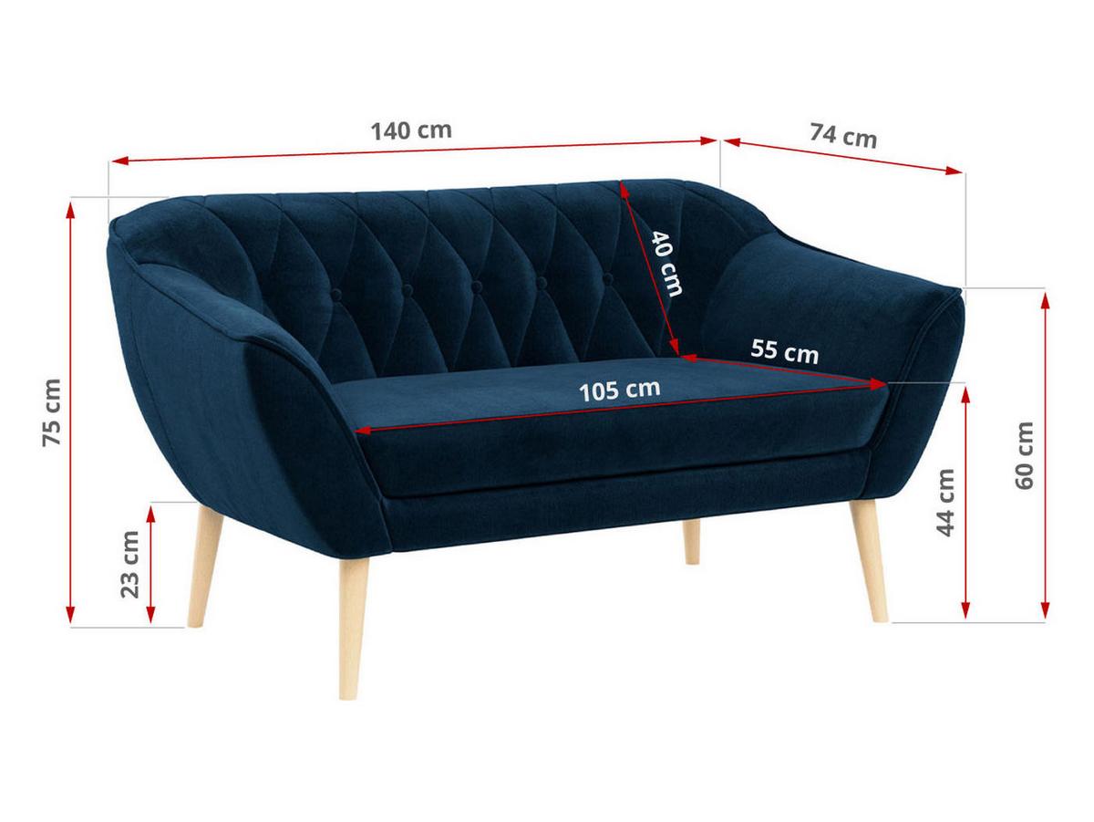 SOFA Pirs 2 Sitzer Velvet Dunkelblau - Dunkelblau/Braun, Holz/Textil (140/75/74cm) - MKS