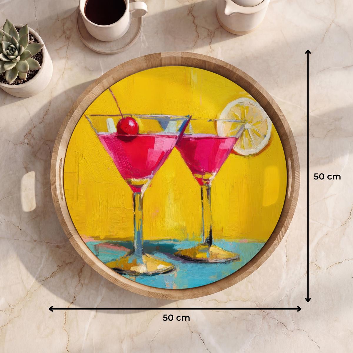 TABLETT Gläser - Cocktail - Zitrone - Kirsche 50x50 cm - Gelb, Holz (50/5/5cm) - OnlyWow