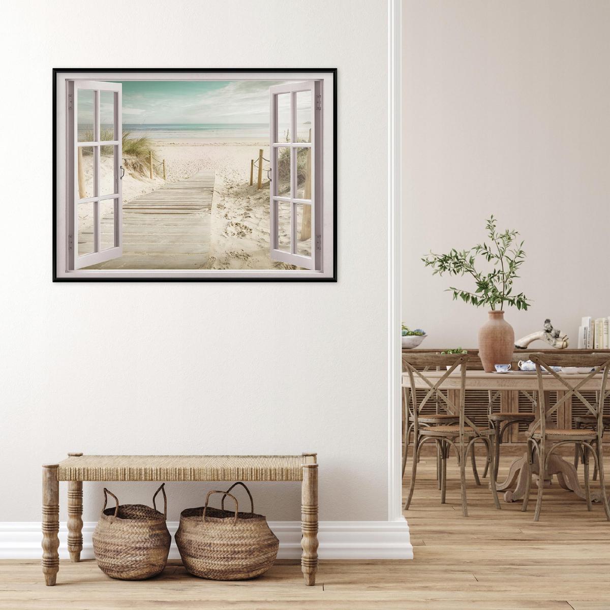 BILDER mit Rahmen Fenster Strand Beige 100x70 cm - Multicolor, Holzwerkstoff (100/70cm) - Wallarena