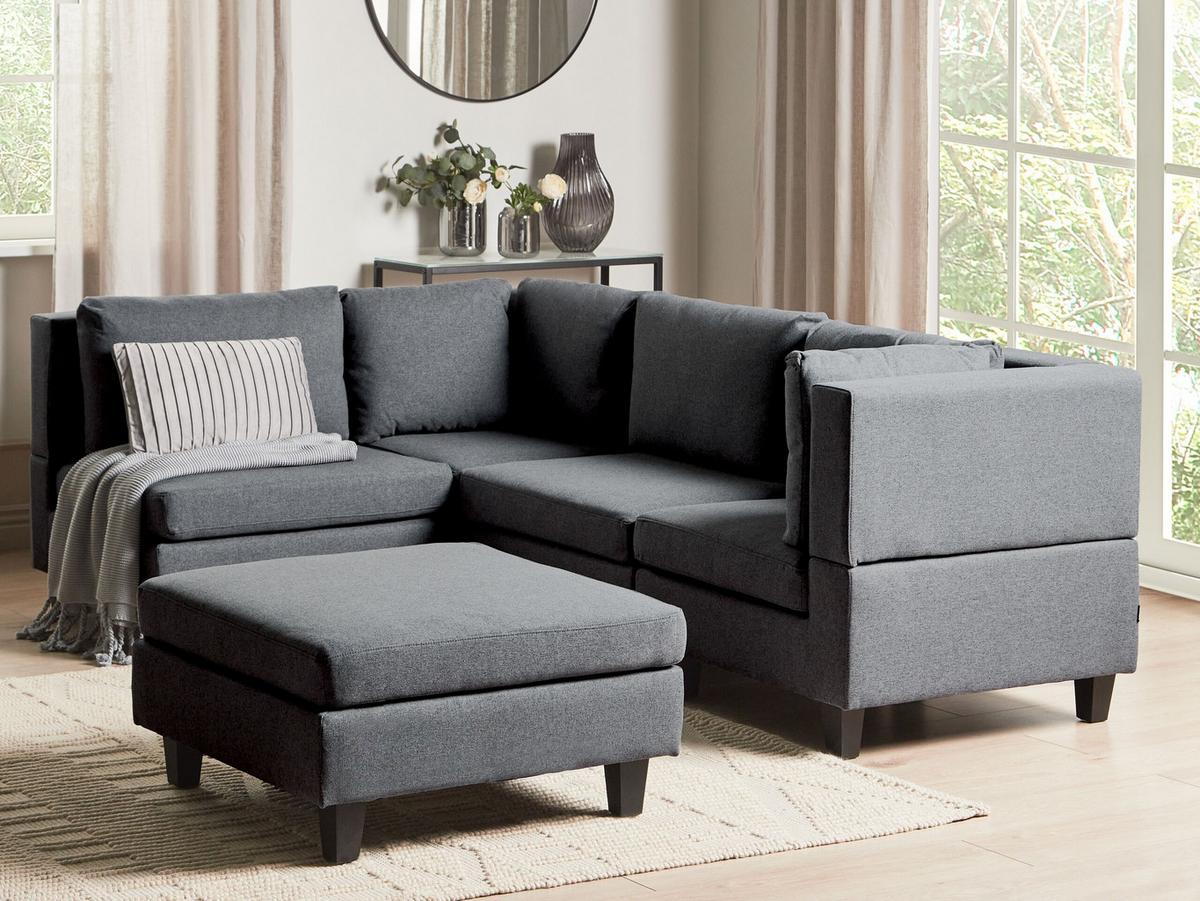 ECKSOFA Modul 4-Sitzer rechtsseitig Dunkelgrau Stoff mit Ottomane Unstad - Dunkelgrau/Grau, Textil (228/152cm) - Beliani