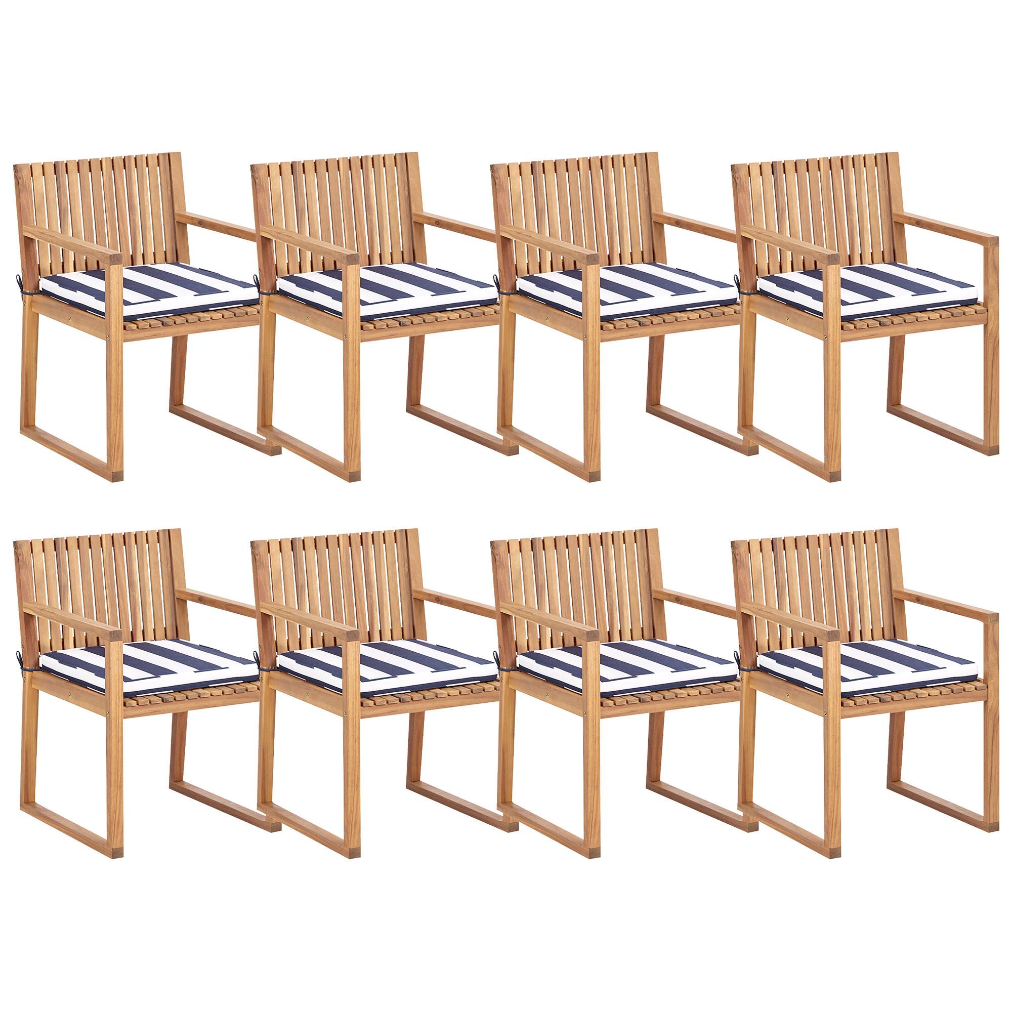 GARTENSTUHL 8er Set Marineblau Sassari II - Hellbraun/Blau, Holz (54/80/59cm) - Beliani