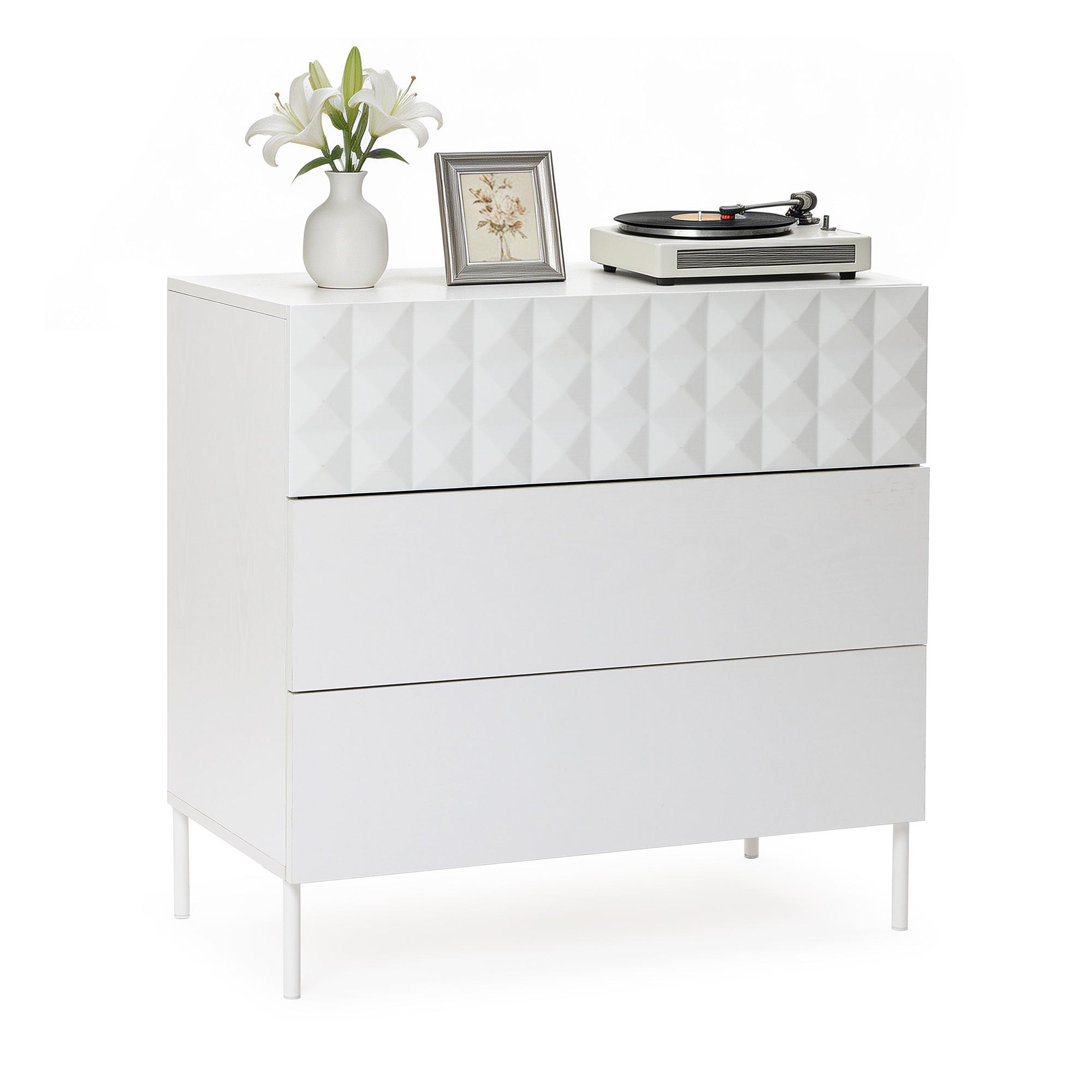 KOMMODE Holz mit 3 Schubladen, Weiß, 80 × 40 × 75 cm - Weiß, Holzwerkstoff/Metall (80/75/40cm) - Hometopia