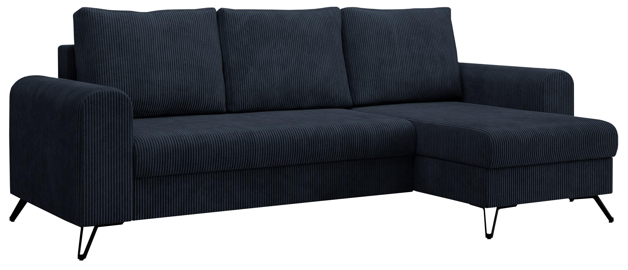 ECKSOFA Hugo Cord Dunkelblau - Schwarz/Dunkelblau, Textil/Metall (242/140cm) - MKS